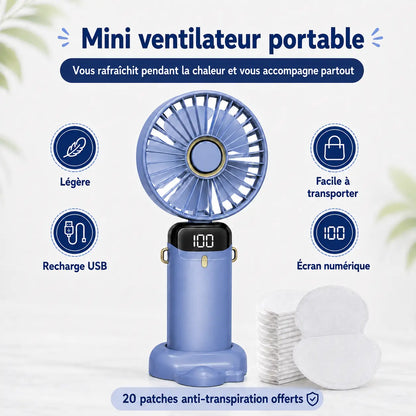 Mini Ventilateur Portable Rechargeable + 20 Patchs Anti-Transpiration Offerts